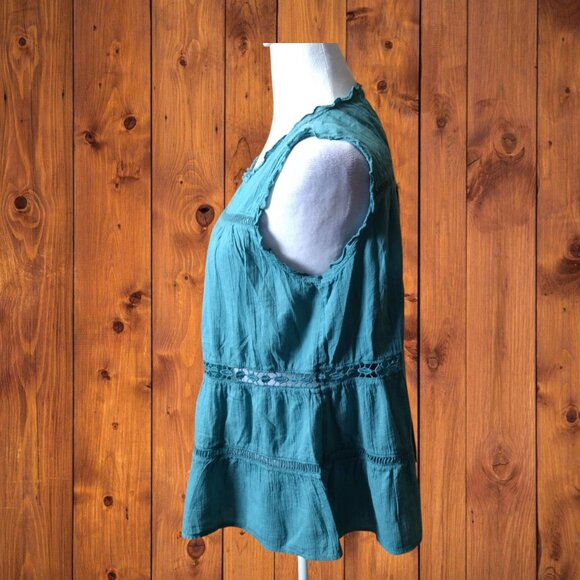 Ann Taylor LOFT Women's Petite Small Tiered Ruffle Boho Peasant Tank Blouse - Picture 6 of 8